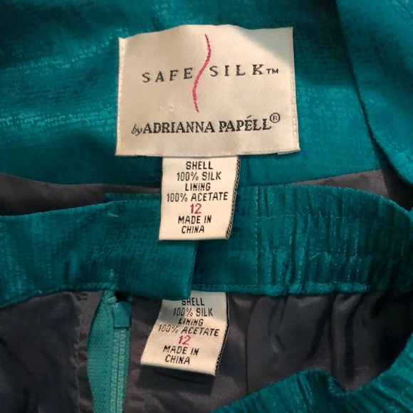 Vtg Y2K ADRIANNA PAPELL Size 12 Safe Silk Emerald 100% Silk Skirted Suit Asian - Picture 15 of 16